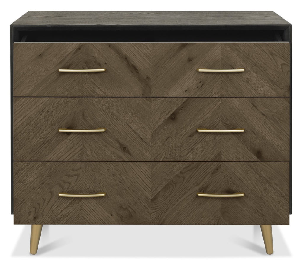 Dark Oak and Black Wide Chest of 3 Drawers - Home Furniture Interiors