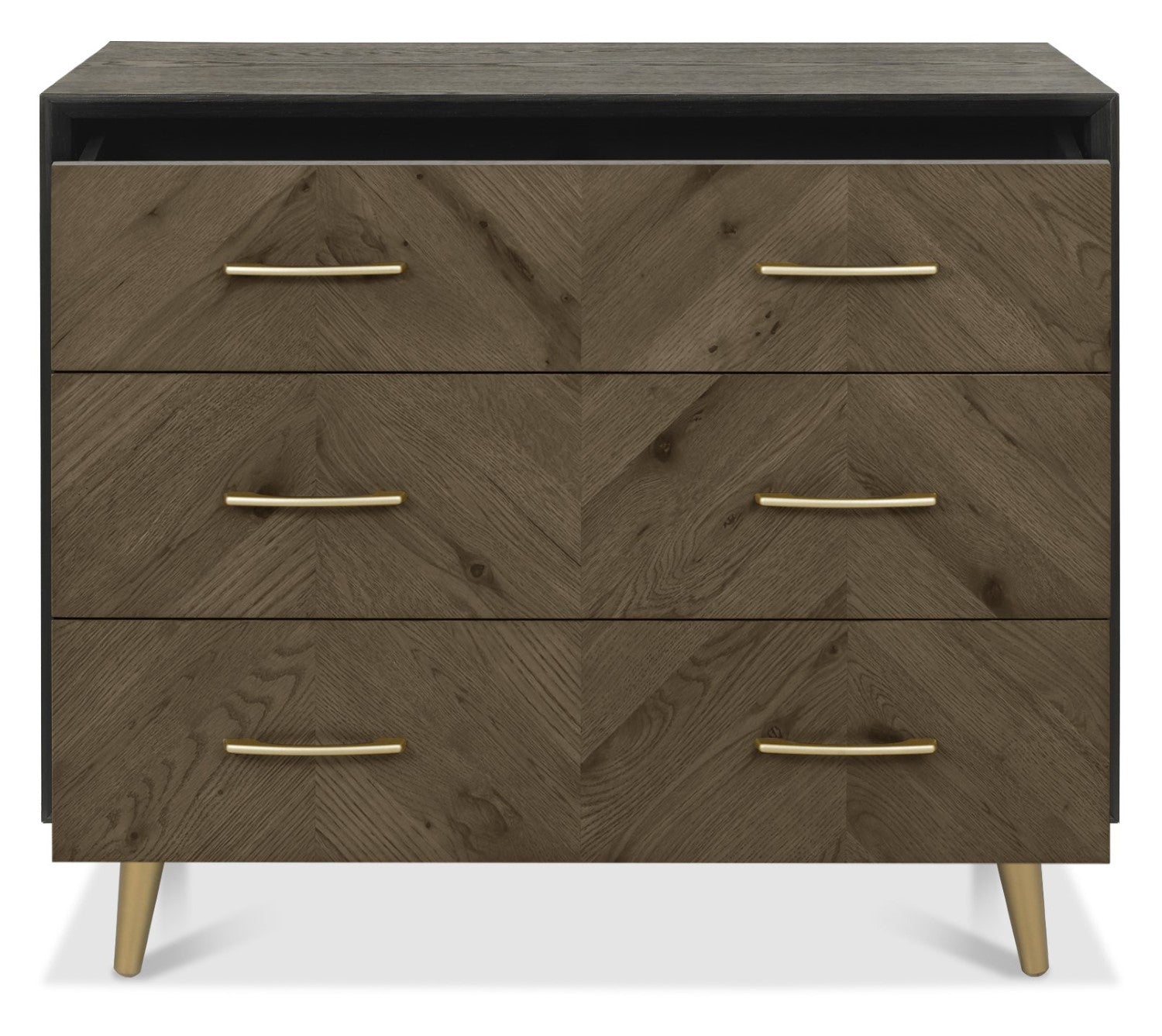 Dark Oak and Black Wide Chest of 3 Drawers - Home Furniture Interiors