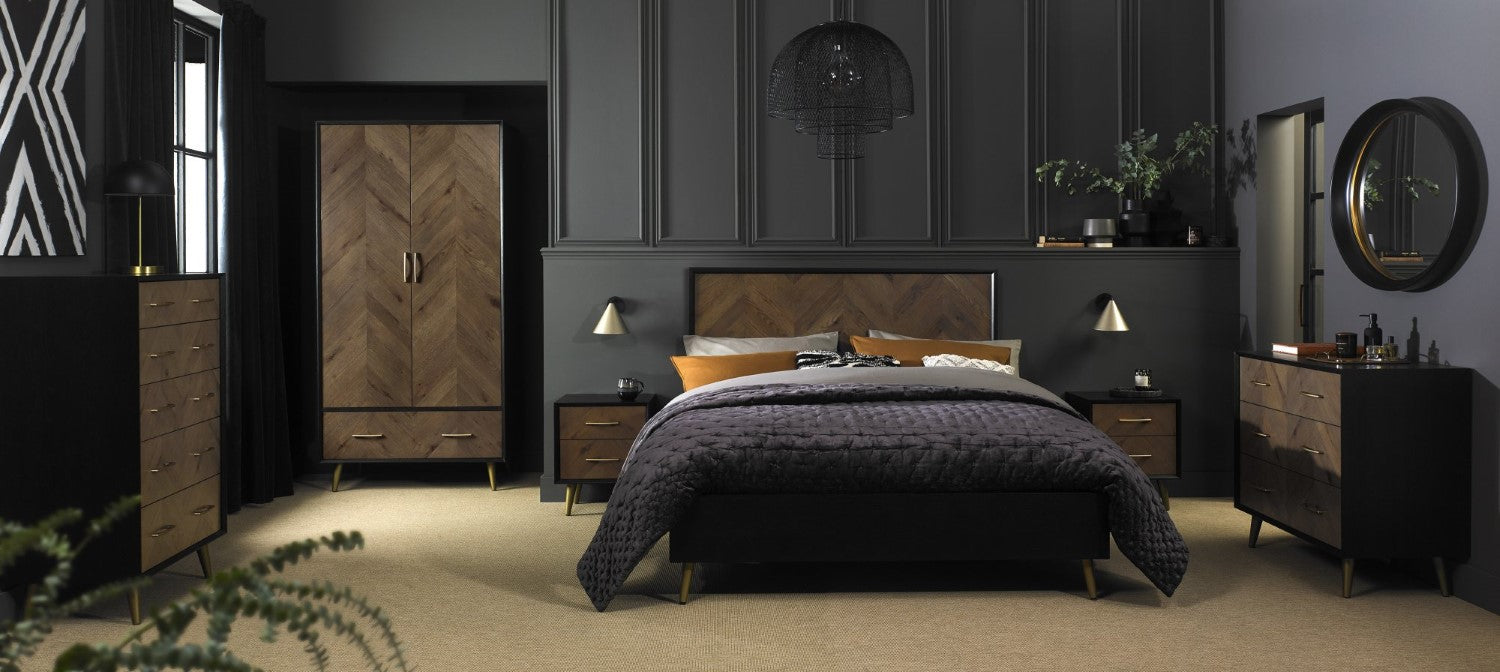 Dark Oak and Black Wide Chest of 3 Drawers - Home Furniture Interiors