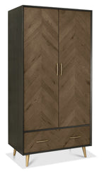 Dark Oak and Black Double 2 Door 1 Drawer Wardrobe - Home Furniture Interiors