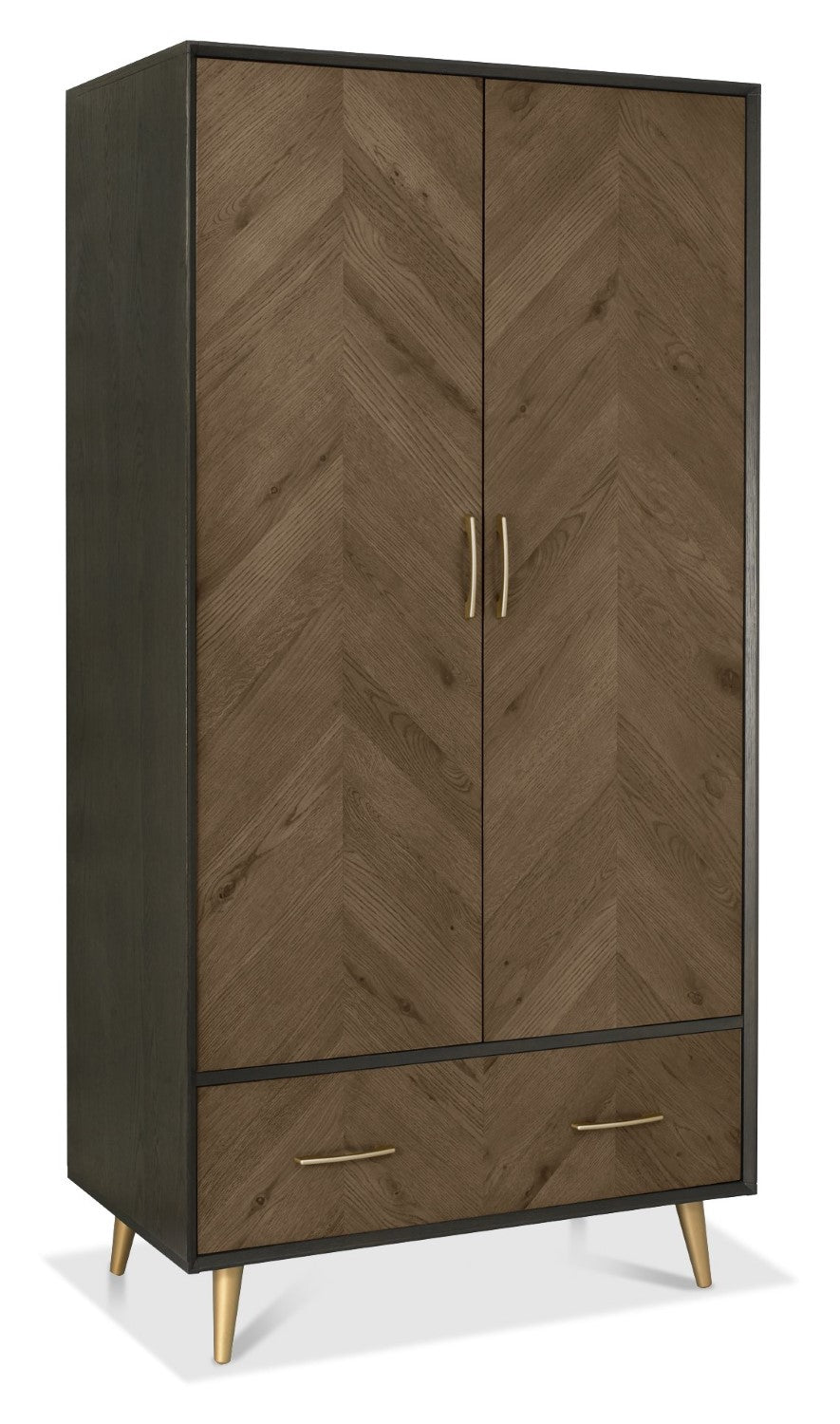 Dark Oak and Black Double 2 Door 1 Drawer Wardrobe - Home Furniture Interiors