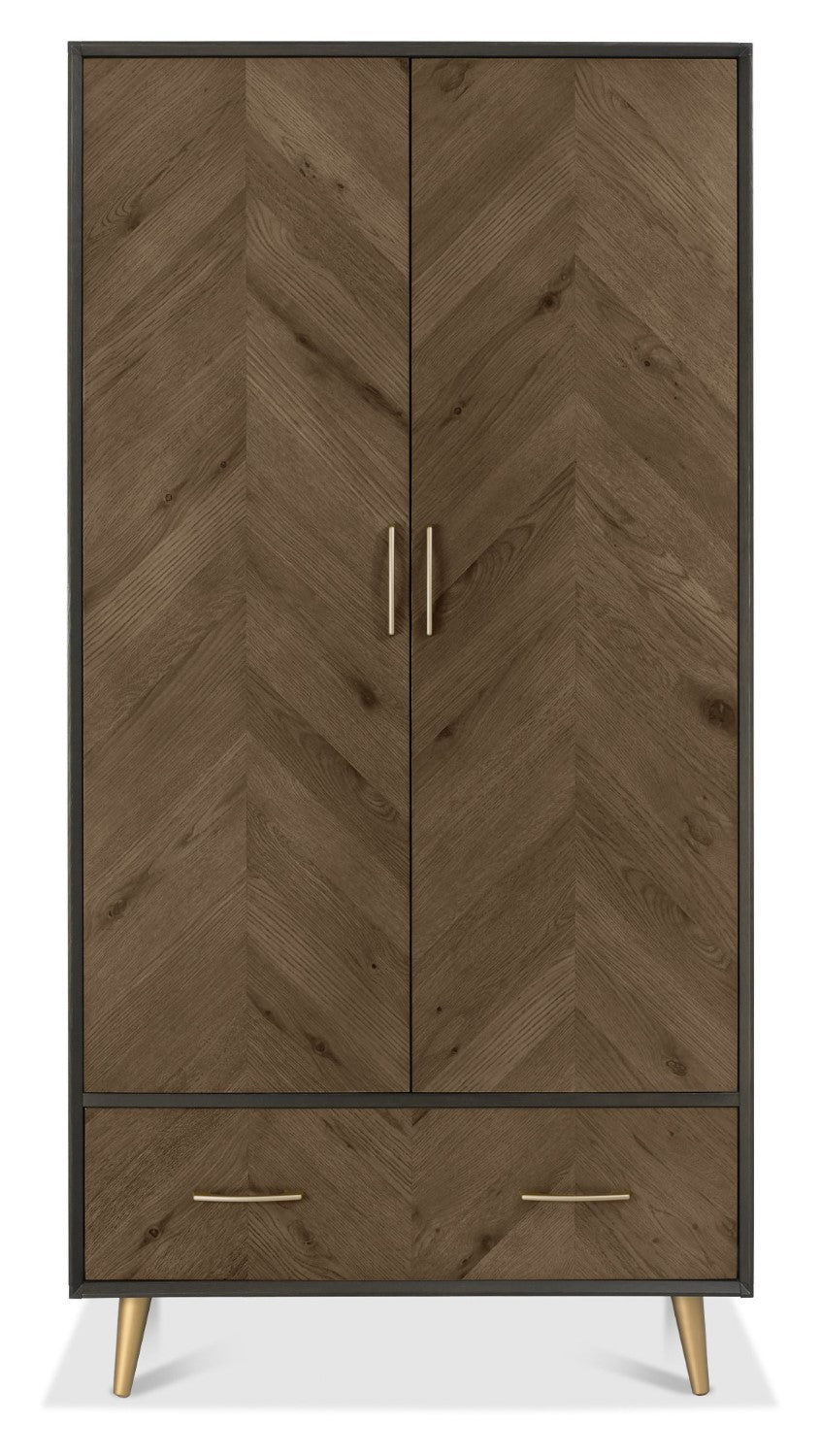 Dark Oak and Black Double 2 Door 1 Drawer Wardrobe - Home Furniture Interiors