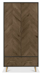 Dark Oak and Black Double 2 Door 1 Drawer Wardrobe - Home Furniture Interiors