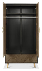 Dark Oak and Black Double 2 Door 1 Drawer Wardrobe - Home Furniture Interiors