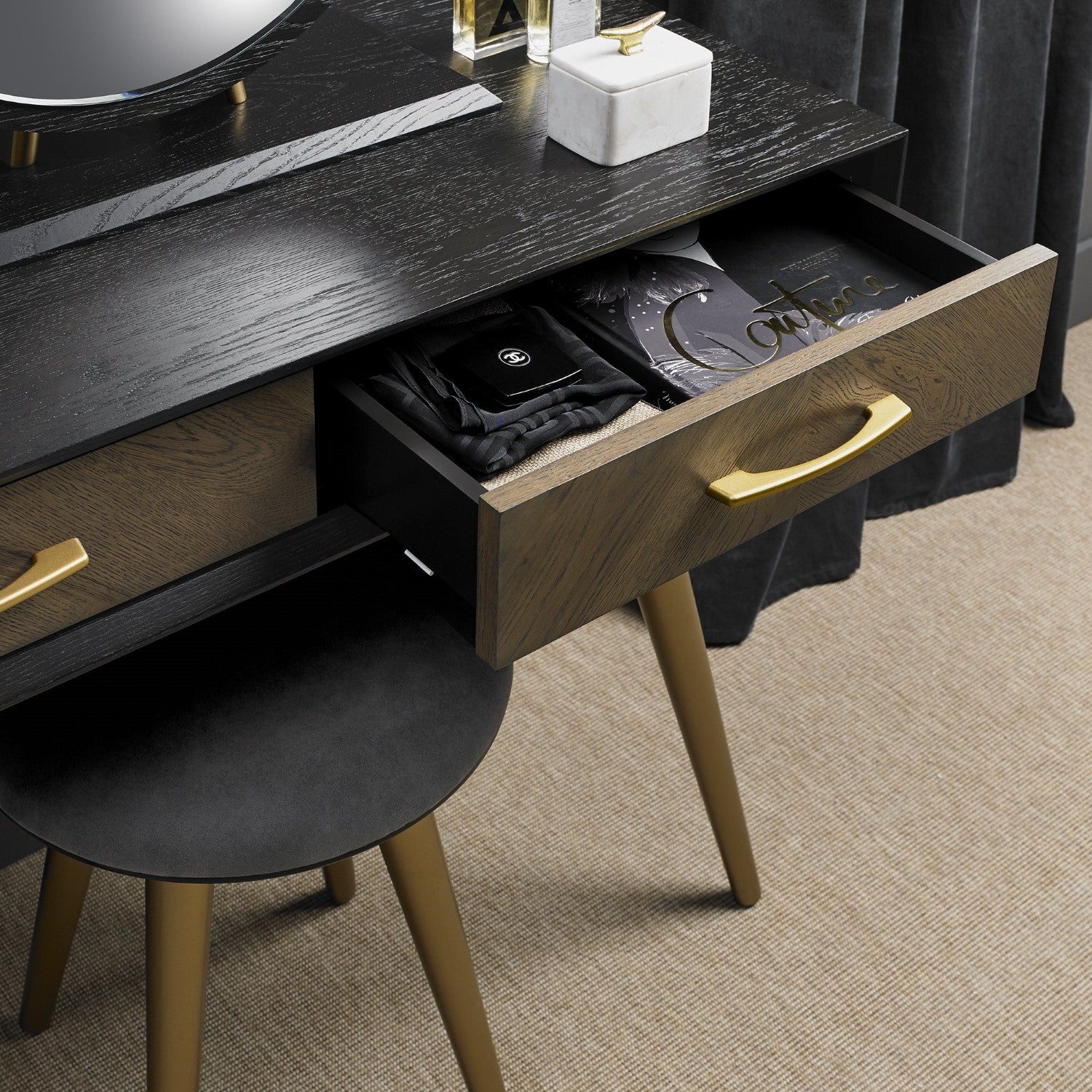 Fumed Oak And Peppercorn Dressing Table - Home Furniture Interiors