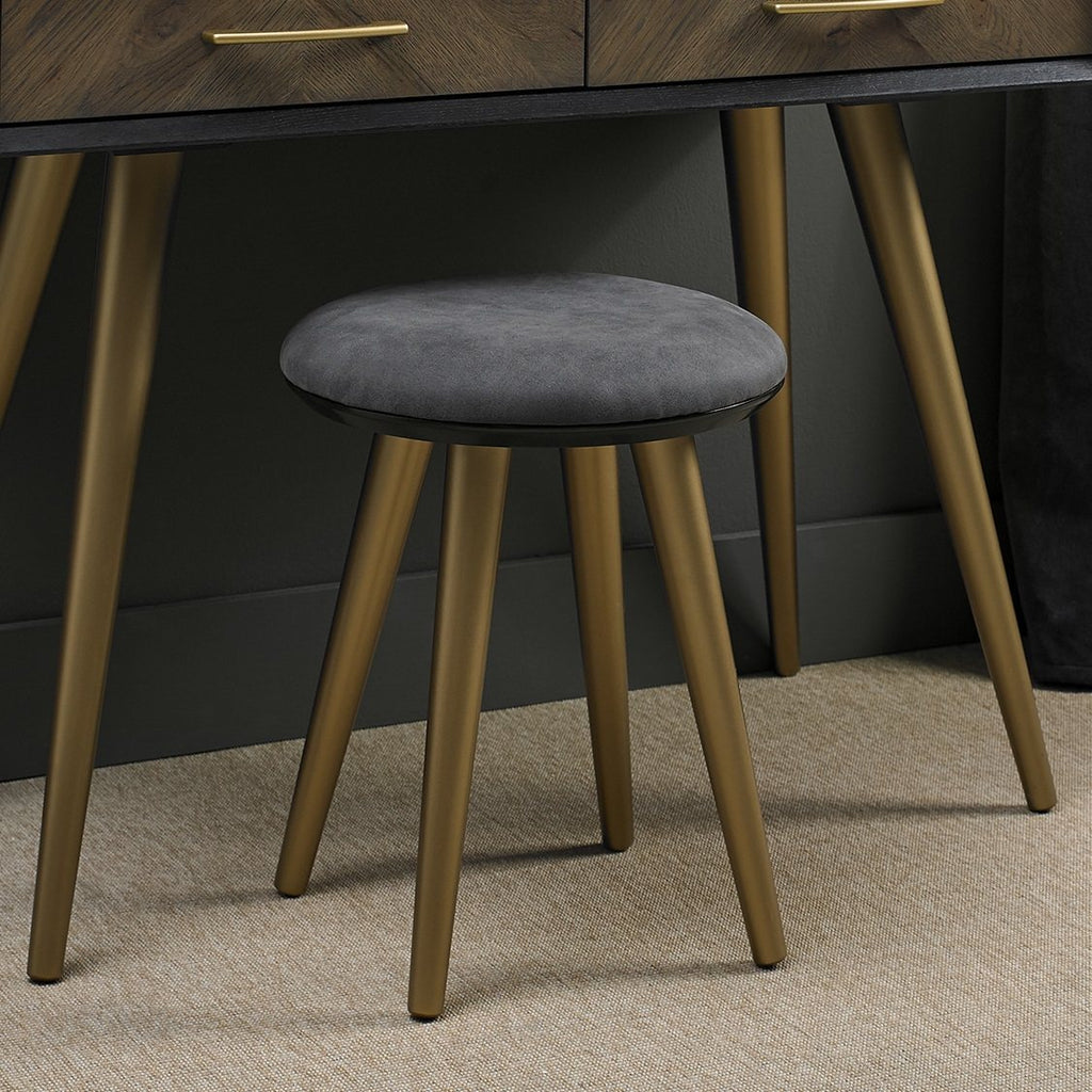 Modern Dark Grey Fabric Round Dressing Table Stool