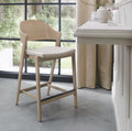 Ivory Cream Leather Curved Bar Stool Scandi Oak Frame
