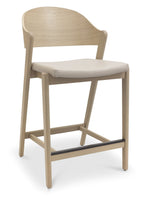 Ivory Cream Leather Curved Bar Stool Scandi Oak Frame - Home Furniture Interiors