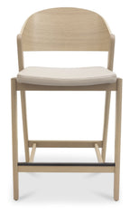 Ivory Cream Leather Curved Bar Stool Scandi Oak Frame - Home Furniture Interiors