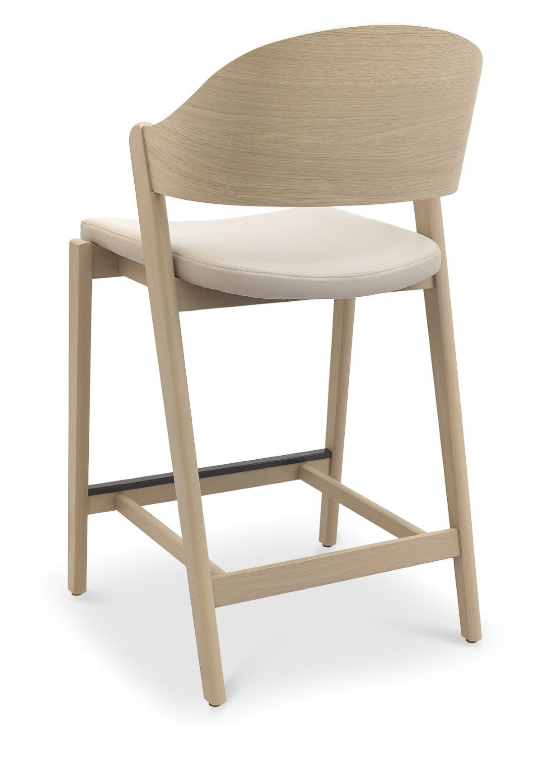Ivory Cream Leather Curved Bar Stool Scandi Oak Frame - Home Furniture Interiors