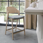 Scandi Oak Bar Stool with Grey Fabric Padded Seat
