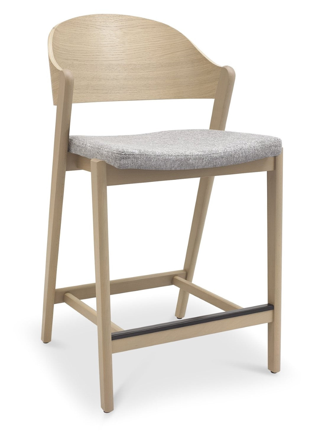 Scandi Oak Bar Stool with Grey Fabric Padded Seat - Home Furniture Interiors