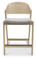 Scandi Oak Bar Stool with Grey Fabric Padded Seat - Home Furniture Interiors