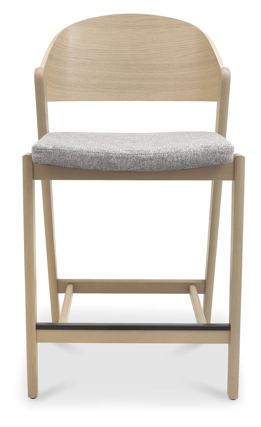 Scandi Oak Bar Stool with Grey Fabric Padded Seat - Home Furniture Interiors