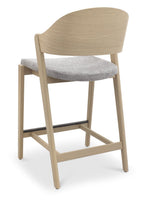 Scandi Oak Bar Stool with Grey Fabric Padded Seat - Home Furniture Interiors