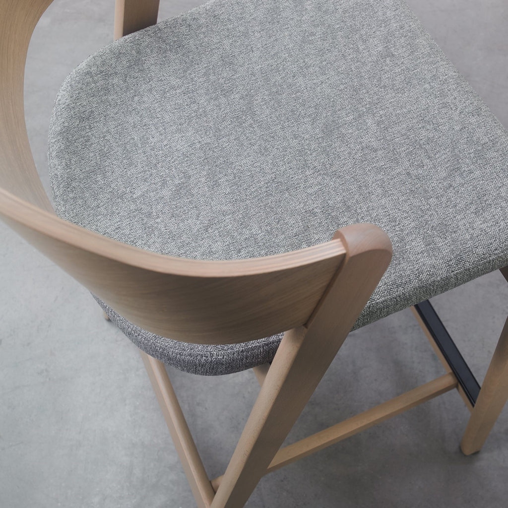 Scandi Oak Bar Stool with Grey Fabric Padded Seat - Home Furniture Interiors