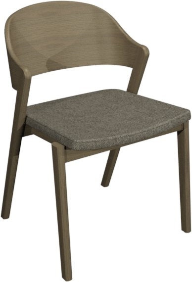 Oak Ply Carved Back Dining Chair Grey Fabric Padded Seat