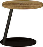 Rustic oak oval top sofa table with peppercorn base, from Bentley Designs, featuring a side lamp and end table style.