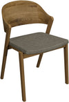 Rustic Oak Carved Back Dining Chair Grey Fabric Seat