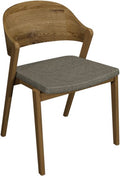 Rustic Oak Carved Back Dining Chair Grey Fabric Seat