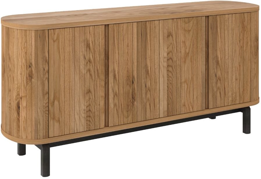 Rustic Oak Slatted Rounded Wide Sideboard Peppercorn Black Legs - Home Furniture Interiors