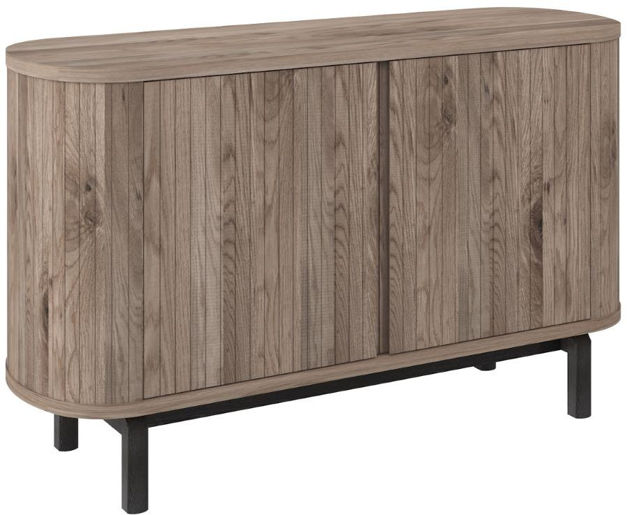 Grey Oiled Oak Narrow Sideboard Peppercorn Black Legs - Home Furniture Interiors