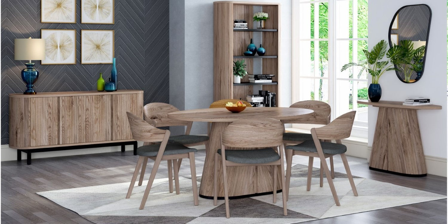 Grey Oiled Oak Wide Sideboard with Peppercorn Legs - Home Furniture Interiors