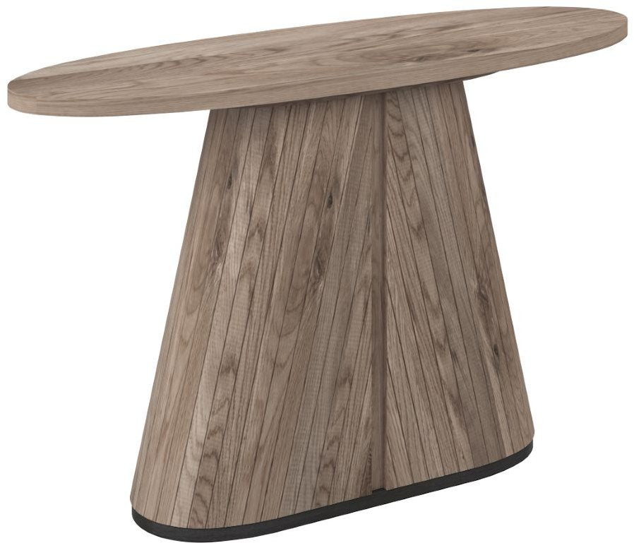Grey Oiled Oak Oval Console Table With Peppercorn Legs