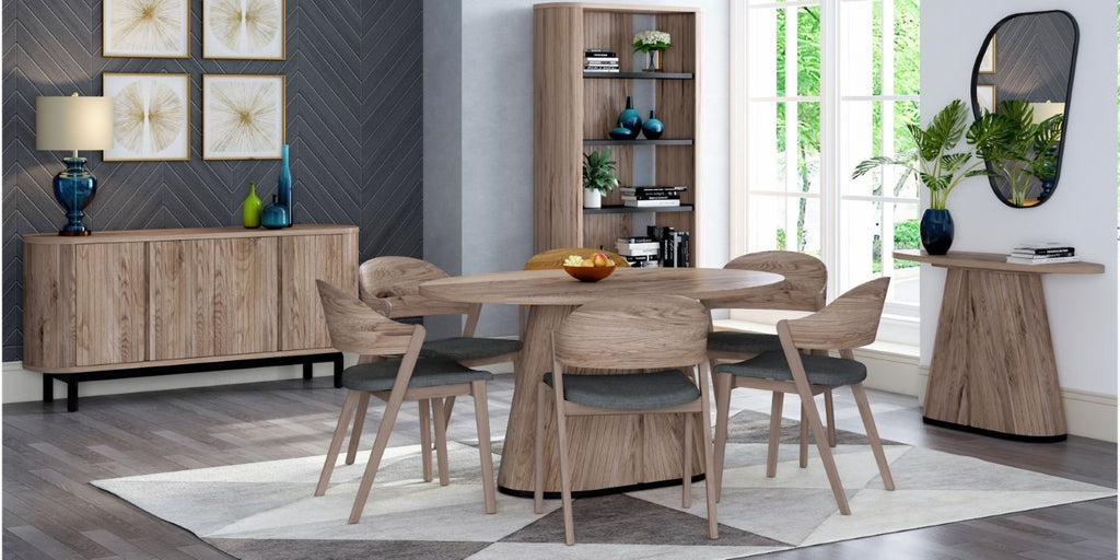 Grey Oiled Oak Oval Console Table With Peppercorn Legs - Home Furniture Interiors