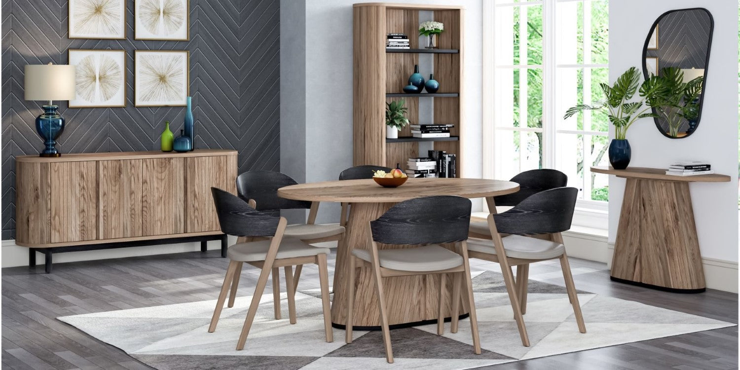 Grey Oiled Oak Oval Console Table With Peppercorn Legs - Home Furniture Interiors