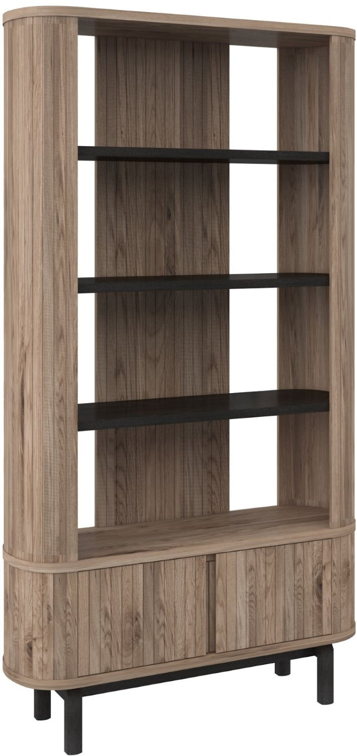 Grey Oiled Oak And Peppercorn Open Display Shelving Unit - Home Furniture Interiors