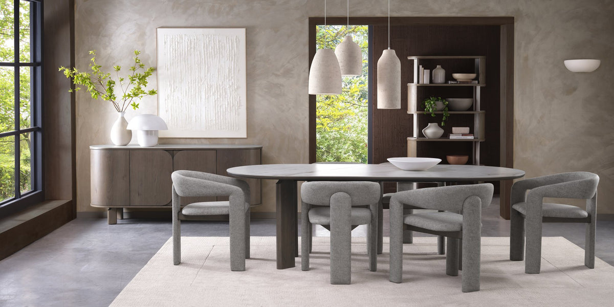 Grey Fabric Upholstered Dining Chair with Oiled Oak Framed