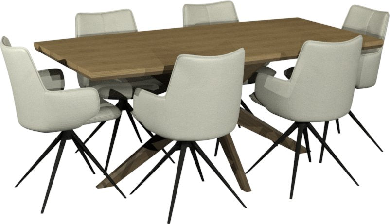 Light Weathered Oak 6 Seater Dining Table Cross Legs - Home Furniture Interiors