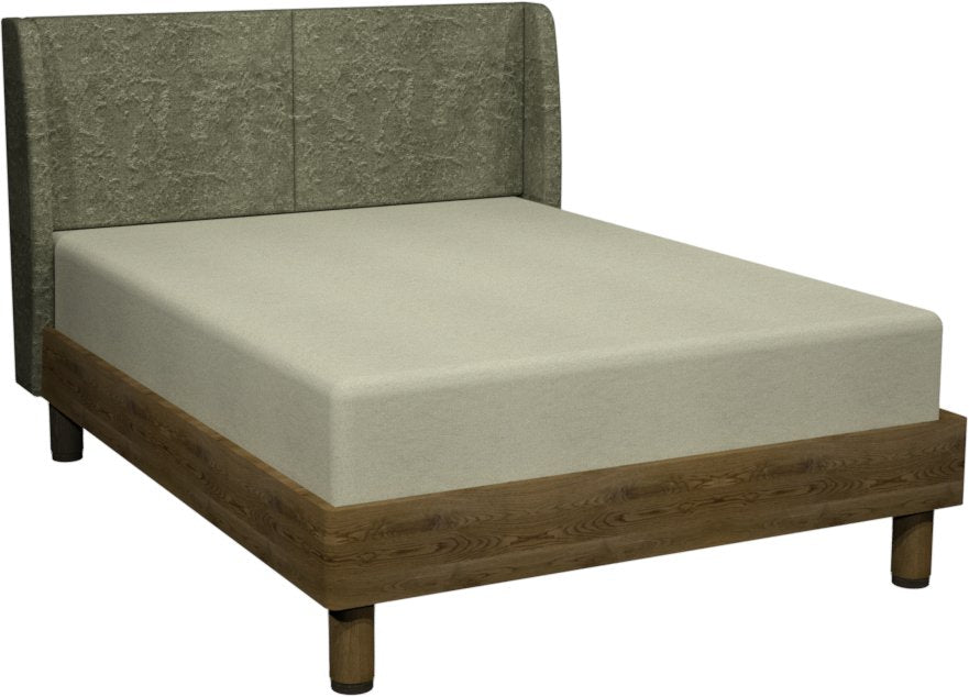 Weathered Oak Super King Bed Pearl Velvet Fabric Headboard