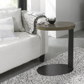 Dark Oak Oval Over Arm Sofa Table Black Metal Base