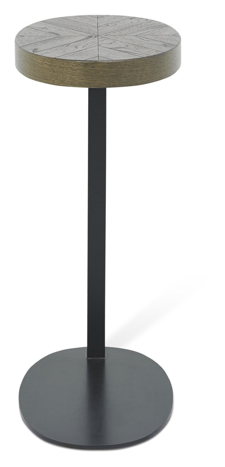 Dark Oak Oval Over Arm Sofa Table Black Metal Base - Home Furniture Interiors