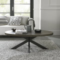 Fumed Dark Oak Wood Large Oval Coffee Table Black Metal Legs