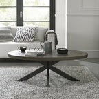 Fumed Dark Oak Wood Large Oval Coffee Table Black Metal Legs