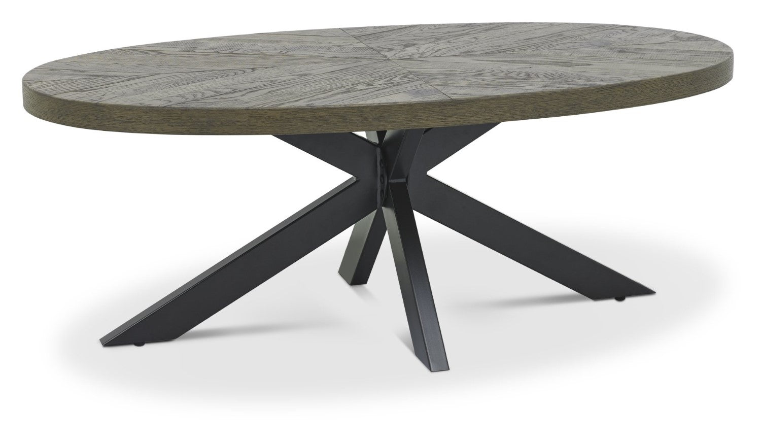 Fumed Dark Oak Wood Large Oval Coffee Table Black Metal Legs - Home Furniture Interiors