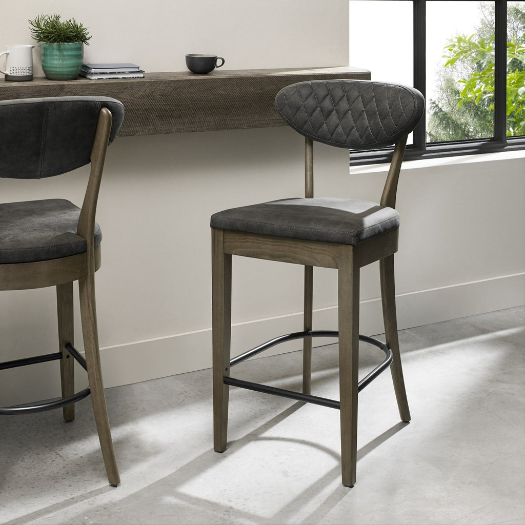 Fumed Oak Dark Grey Fabric Bar Stool