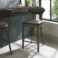 Dark Oak Vintage Brown Leather Bar Stool