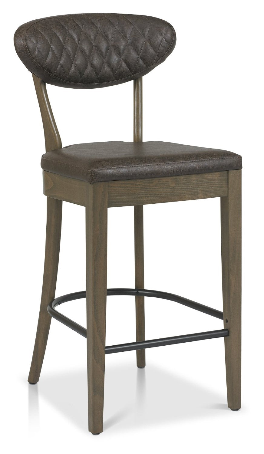 Dark Oak Vintage Brown Leather Bar Stool - Home Furniture Interiors