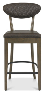 Dark Oak Vintage Brown Leather Bar Stool - Home Furniture Interiors