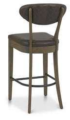 Dark Oak Vintage Brown Leather Bar Stool - Home Furniture Interiors