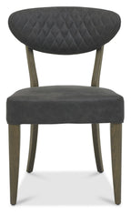 Dark Grey Fabric Oak Dining Chair Diamond Stitched - Home Furniture Interiors