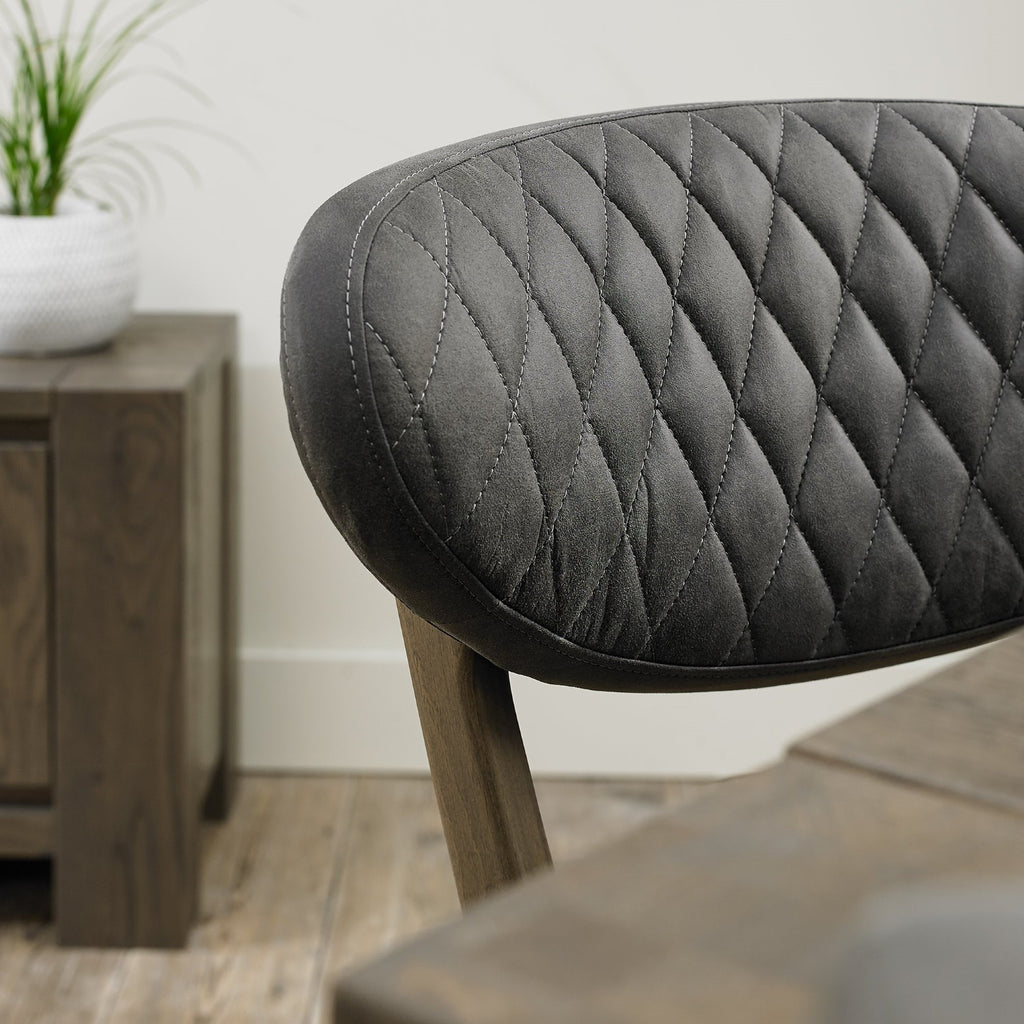 Dark Grey Fabric Oak Dining Chair Diamond Stitched - Home Furniture Interiors