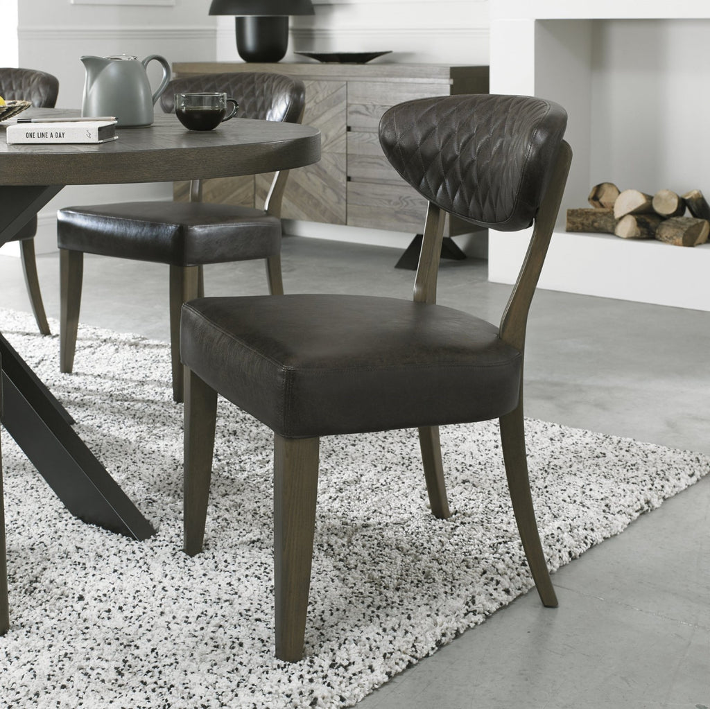 Oak Dark Grey Vintage Leather Dining Chair
