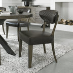 Oak Dark Grey Vintage Leather Dining Chair