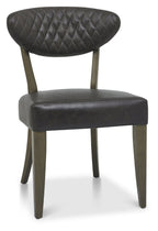 Oak Dark Grey Vintage Leather Dining Chair - Home Furniture Interiors