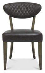 Oak Dark Grey Vintage Leather Dining Chair - Home Furniture Interiors
